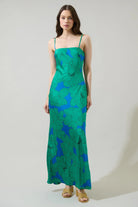 Blue/Green Floral Sleeveless Maxi Dress