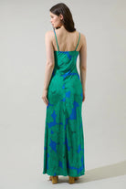 Blue/Green Floral Sleeveless Maxi Dress