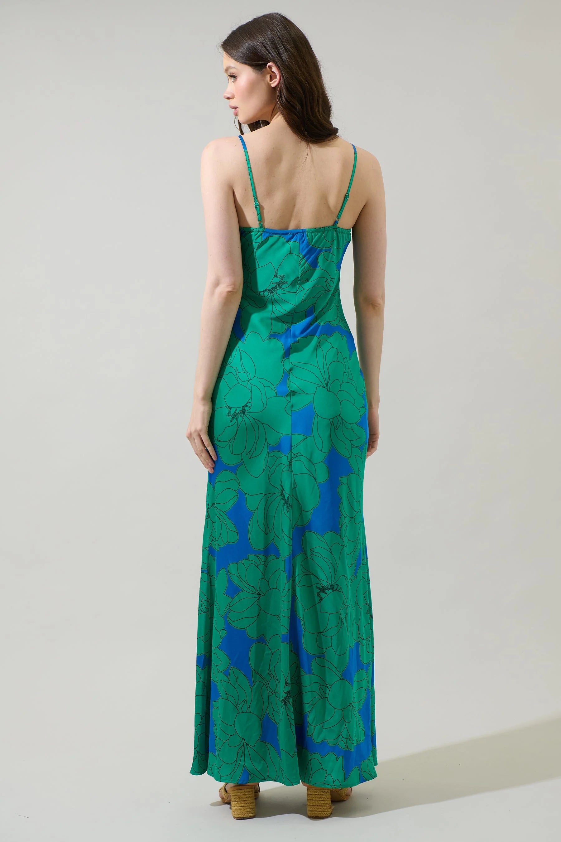 Blue/Green Floral Sleeveless Maxi Dress