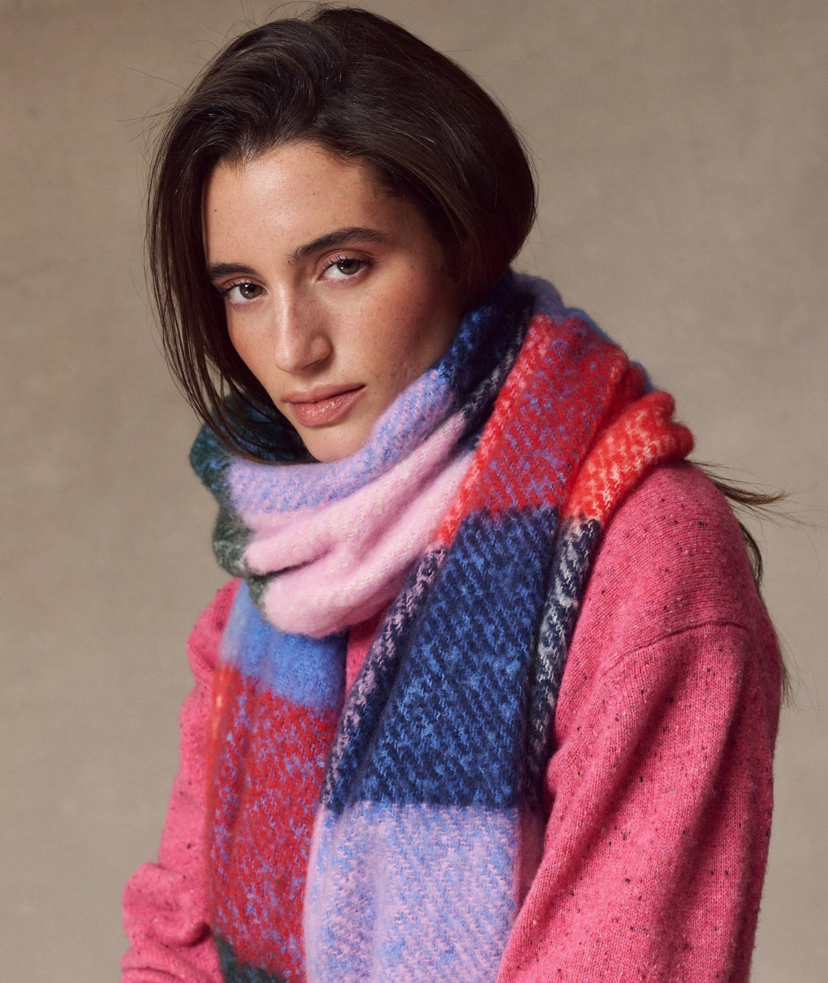 Rose & Lee Co Brushed Scarf, Multi Check by Marine Layer Accessories