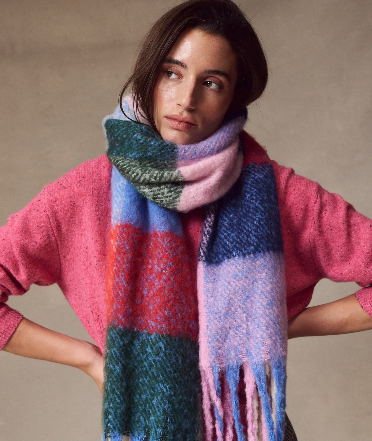 Rose & Lee Co Brushed Scarf, Multi Check by Marine Layer Accessories
