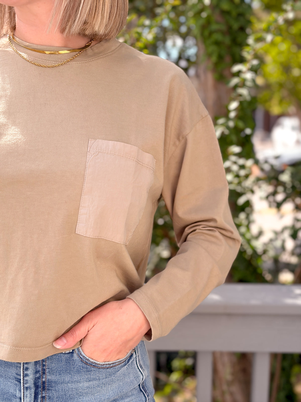 Rose & Lee Co Nalani Top, Khaki Green Long Sleeve