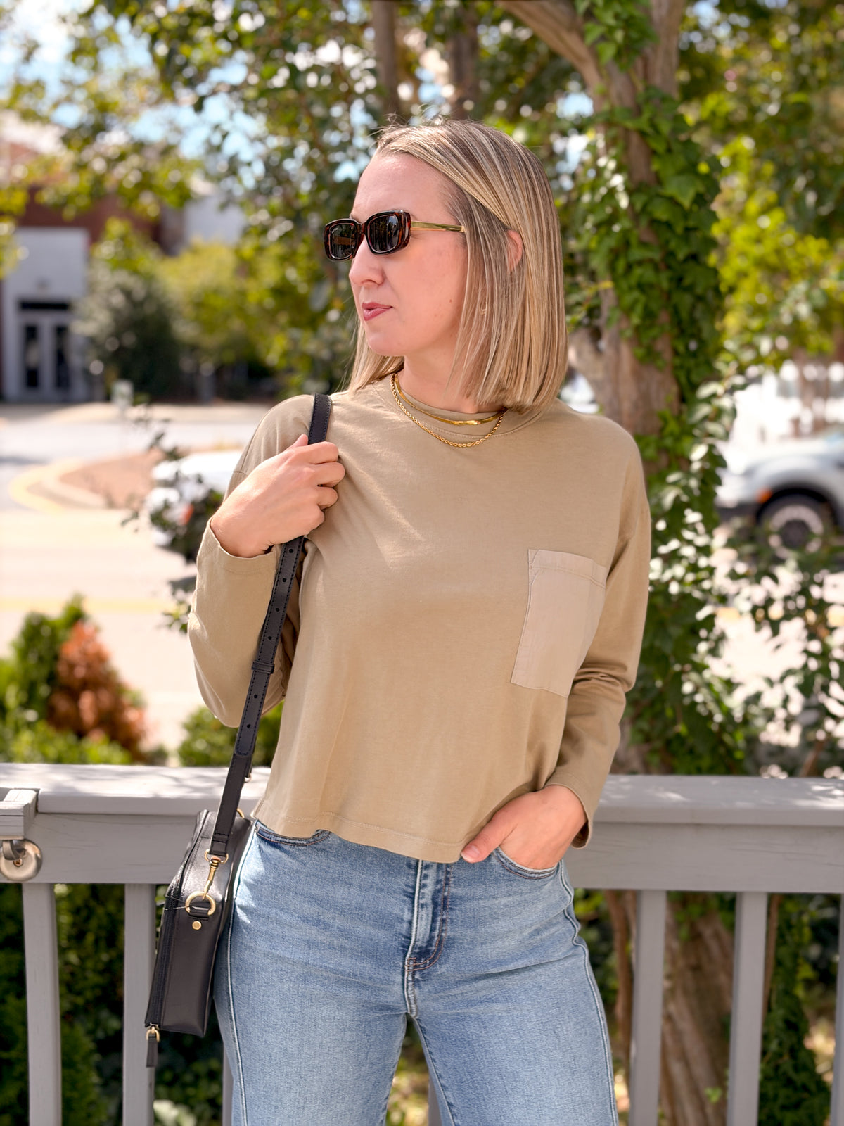 Rose & Lee Co Nalani Top, Khaki Green Long Sleeve