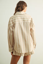 Oatmeal Stripe Collared Long Sleeve Top