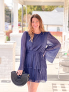 Navy Long Sleeve Tiered Mini Dress