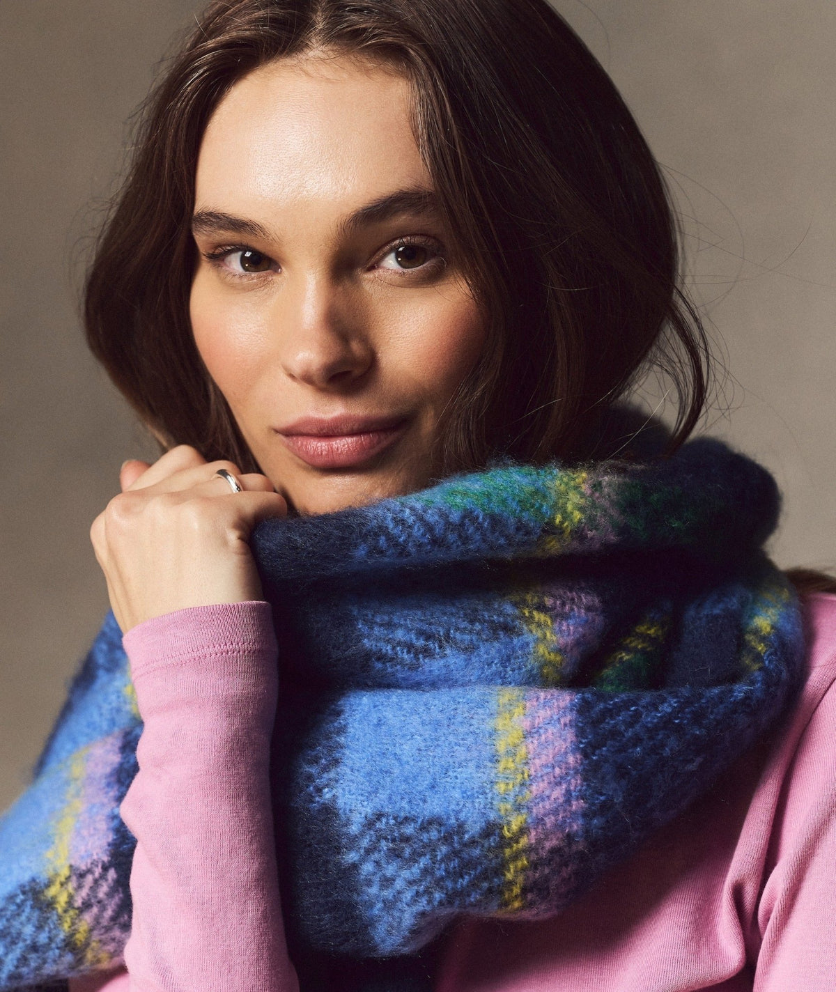 Rose & Lee Co Brushed Scarf, Navy Plaid by Marine Layer Accessories