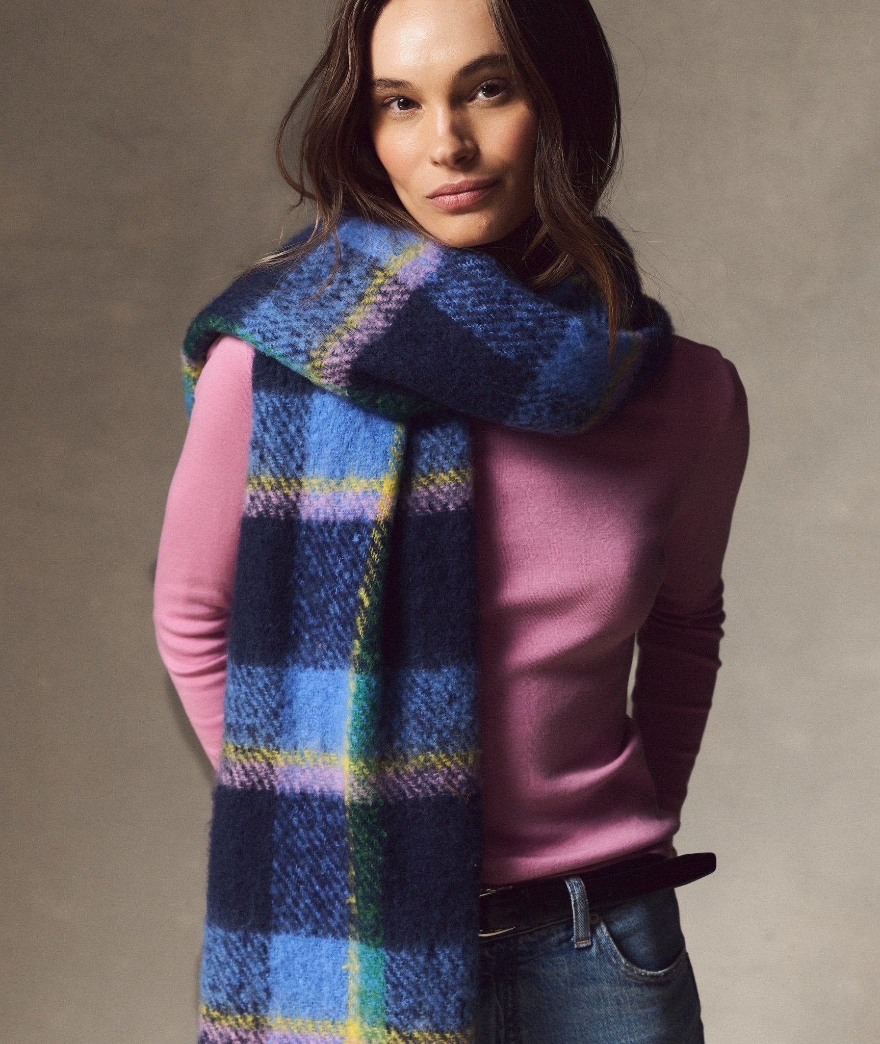 Rose & Lee Co Brushed Scarf, Navy Plaid by Marine Layer Accessories