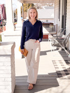 navy blue polo long sleeve sweater