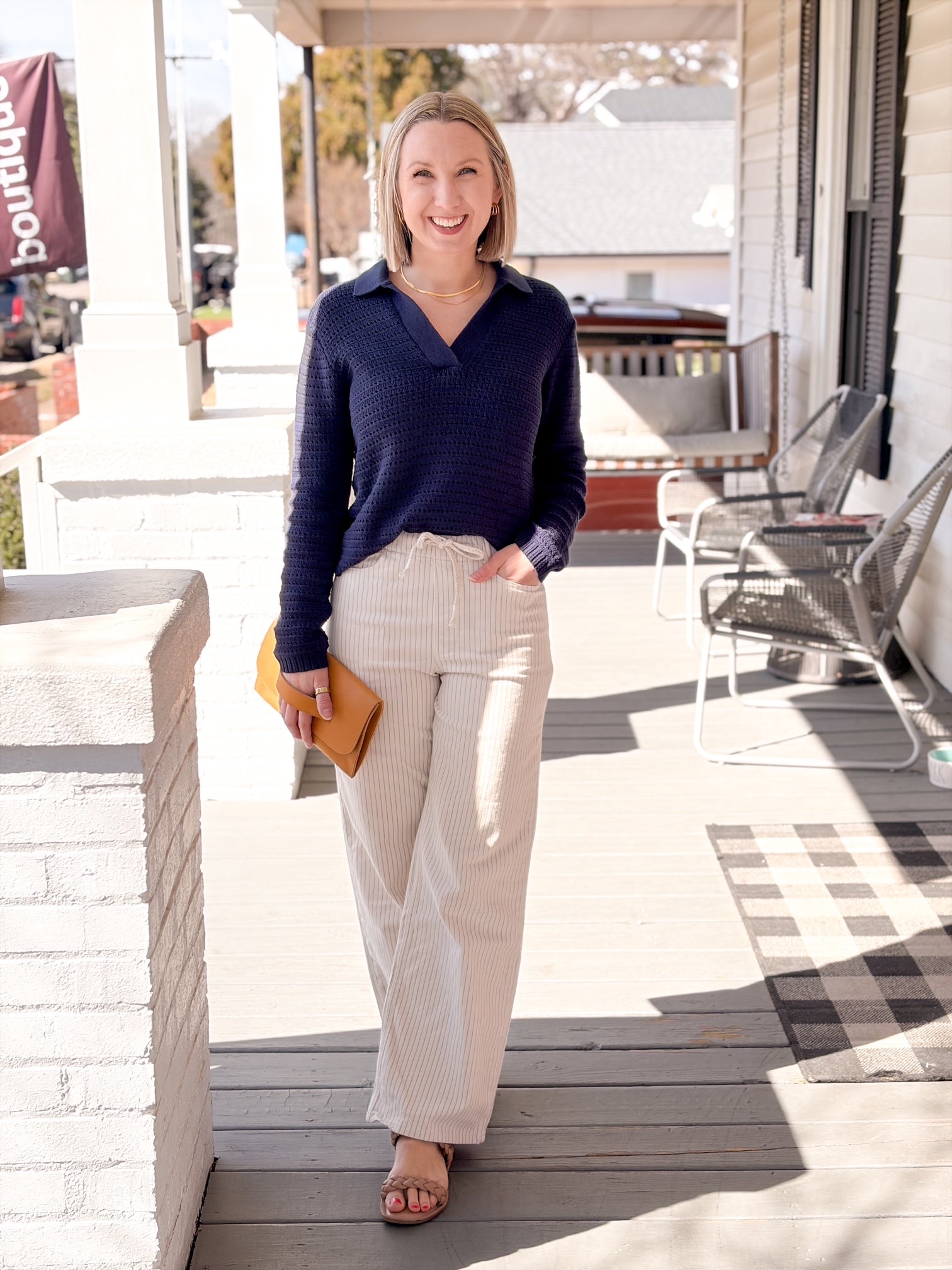 navy blue polo long sleeve sweater