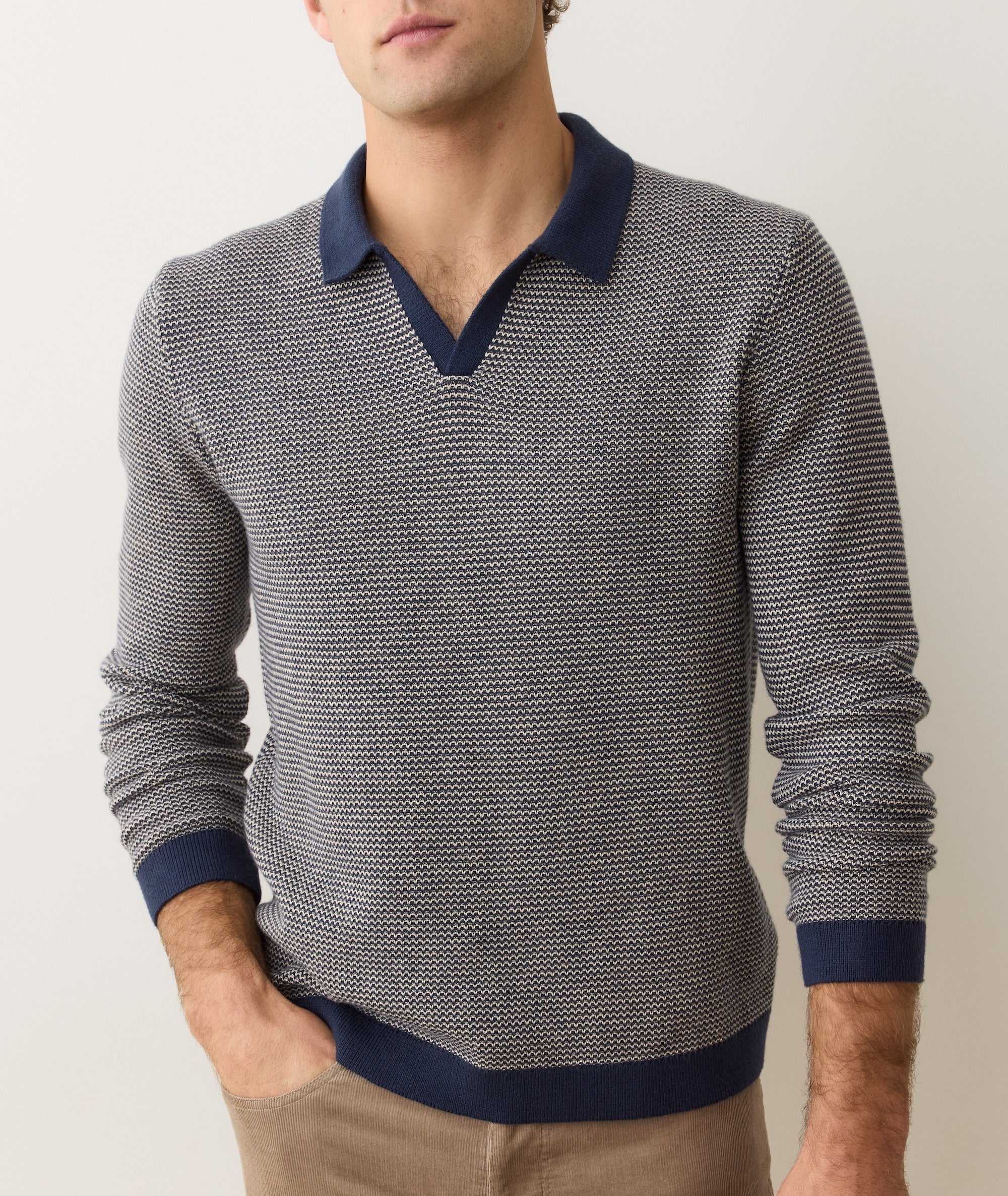 Navy/Driftwood Polo Long Sleeve Sweater