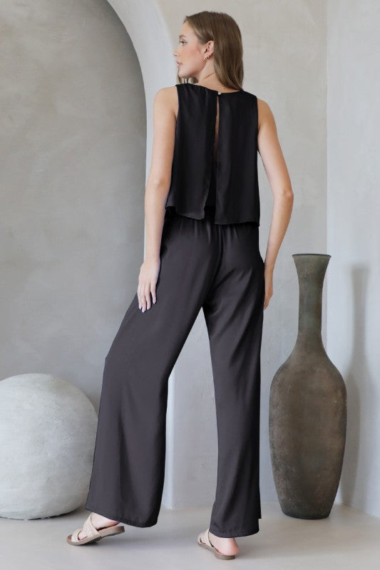Black Sleeveless V-Neck Wide Leg Jumpsuit