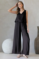 Black Sleeveless V-Neck Wide Leg Jumpsuit