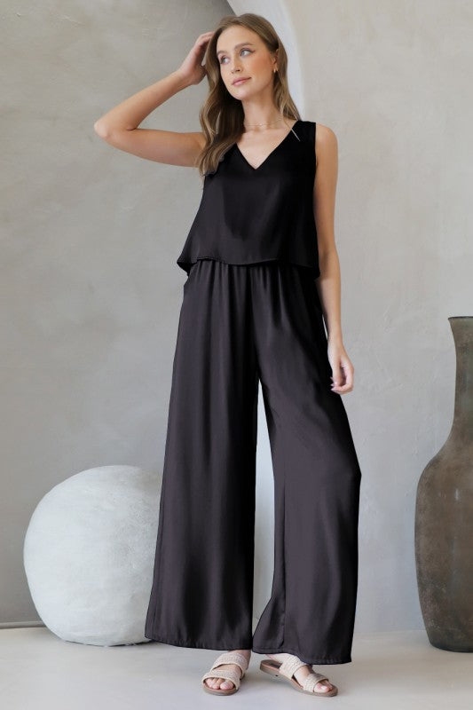 Black Sleeveless V-Neck Wide Leg Jumpsuit