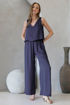 Navy Sleeveless V-Neck Wide Leg Jumpsuit