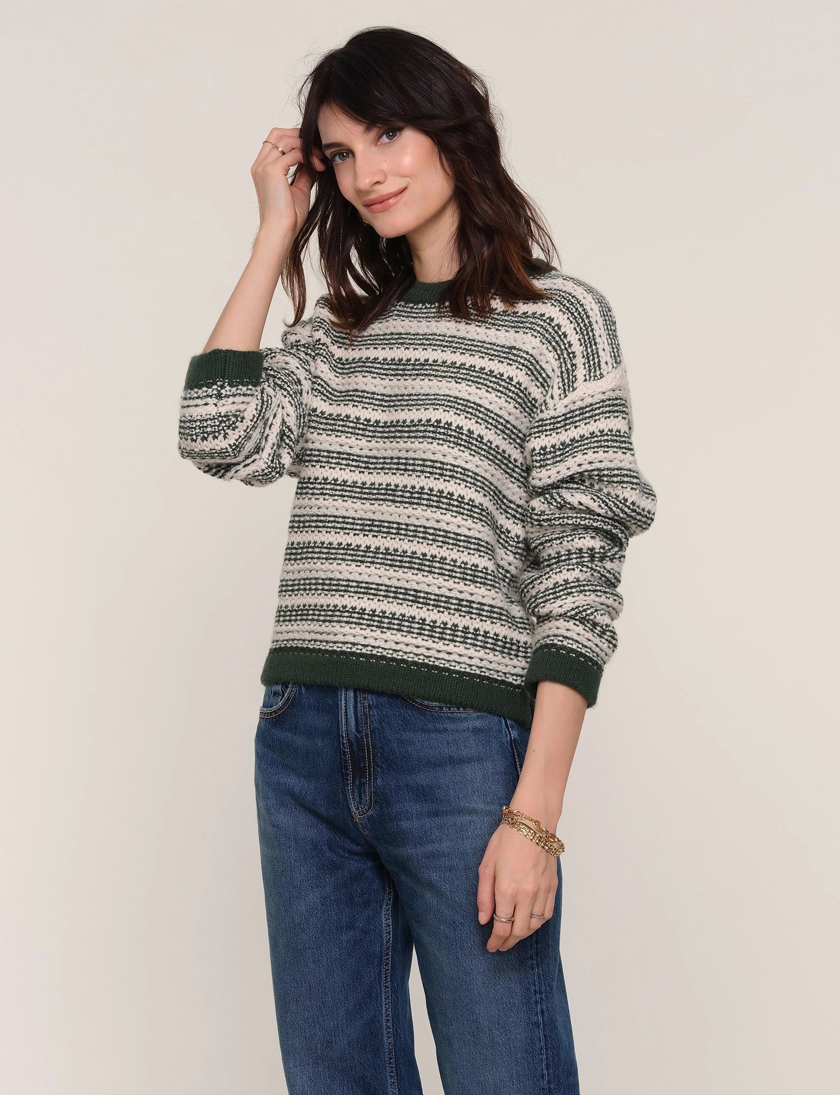 Green Striped Yarn Sweater