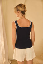 Navy/White Heart Neckline Tank Top