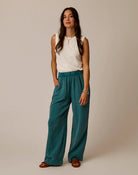 Teal Straight Leg Gauze Pants