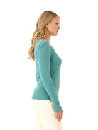Long Puff Sleeve Ribbed Teal Top