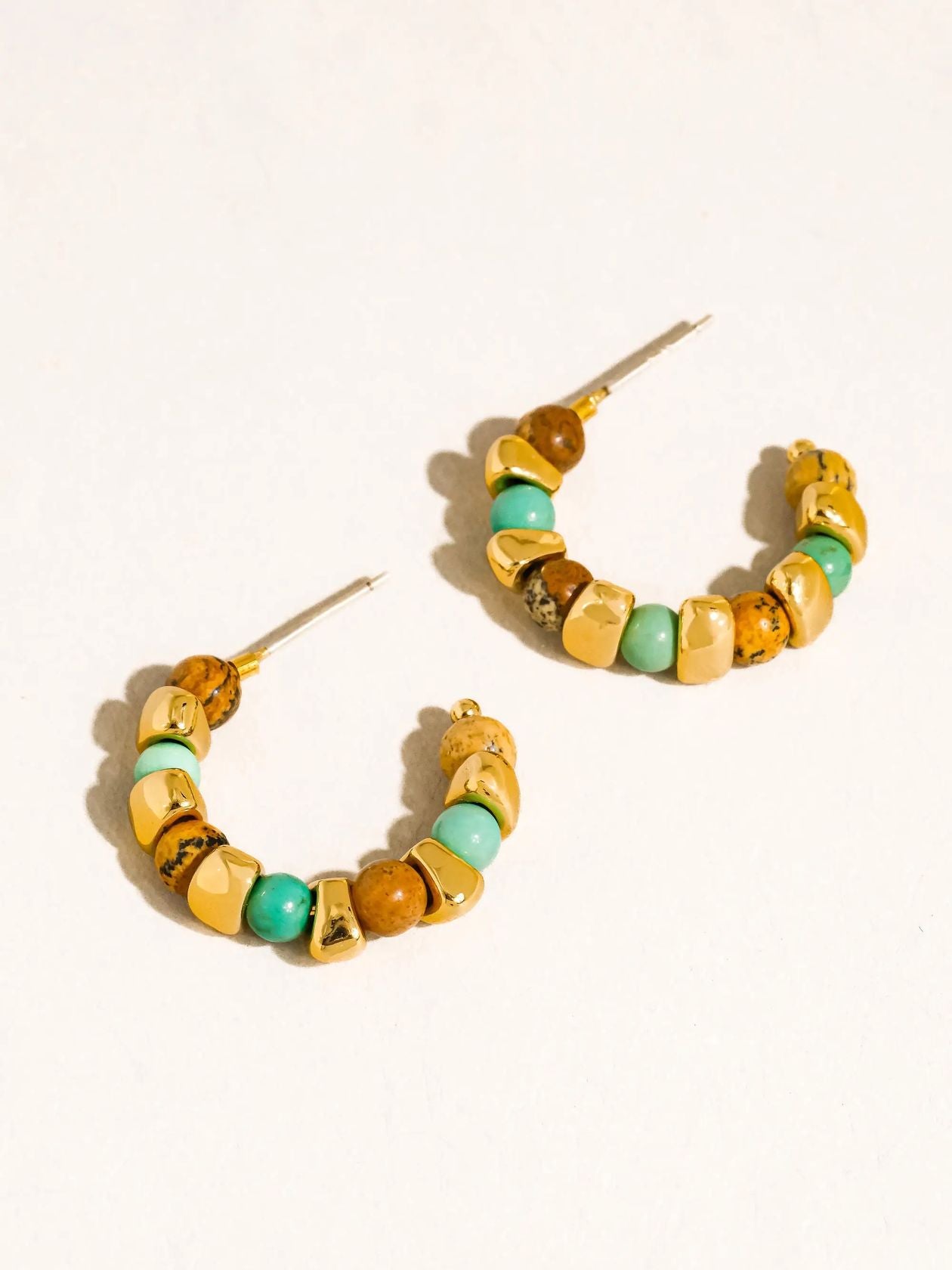 Rose & Lee Co Noisette Green Beaded Hoop Earrings, 18k Gold Earrings