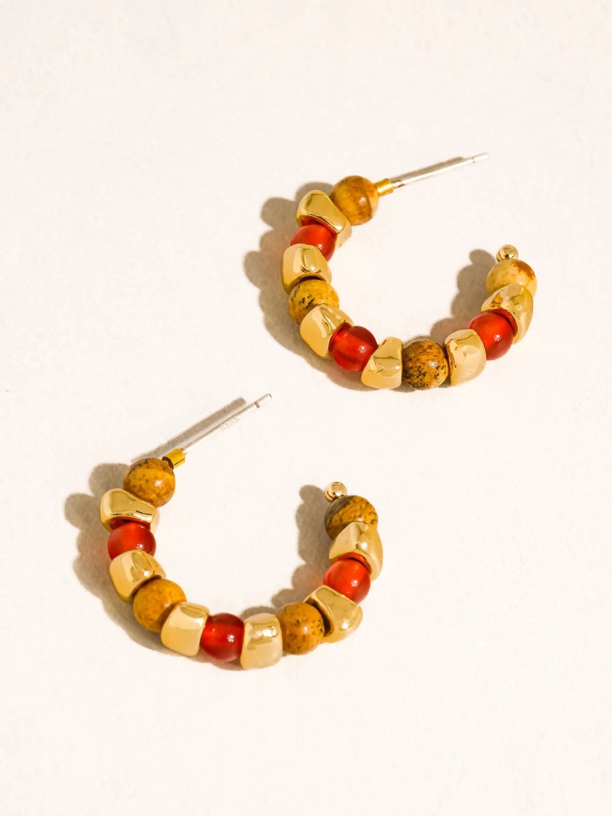 Rose & Lee Co Noisette Red Beaded Hoop Earrings, 18k Gold Earrings