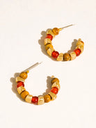 Rose & Lee Co Noisette Red Beaded Hoop Earrings, 18k Gold Earrings