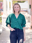 Emerald Green Windowpane Long Sleeve Top