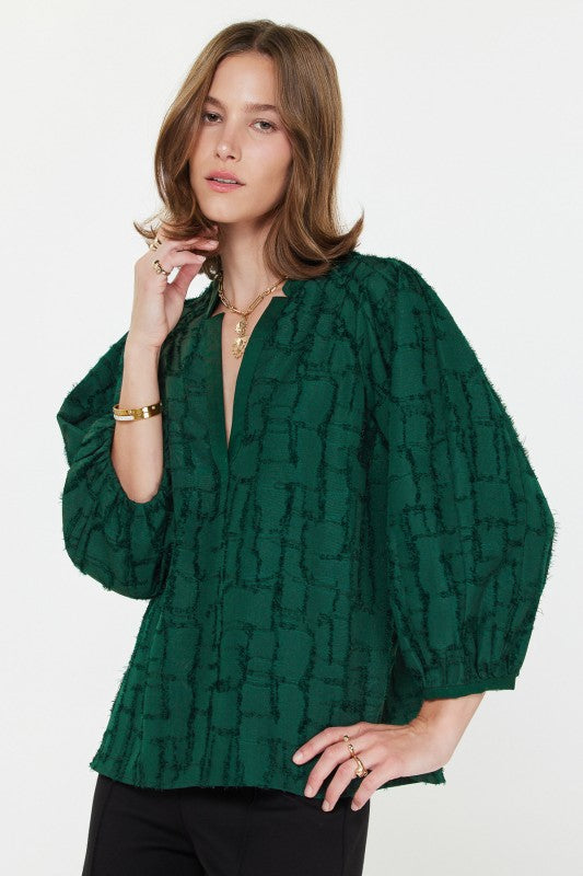Emerald Green Windowpane Long Sleeve Top