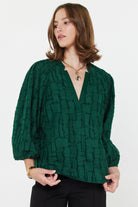 Emerald Green Windowpane Long Sleeve Top