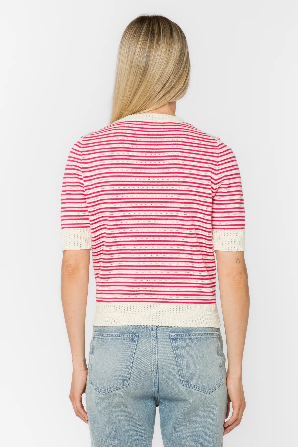 Rose & Lee Co Norine Top, Vanilla Ice/Pink Stripe short sleeve
