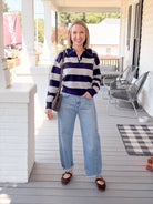 Rose & Lee Co Normandy Top, Navy/Heather Grey Stripe Long Sleeve