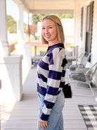 Rose & Lee Co Normandy Top, Navy/Heather Grey Stripe Long Sleeve
