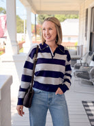 Rose & Lee Co Normandy Top, Navy/Heather Grey Stripe Long Sleeve