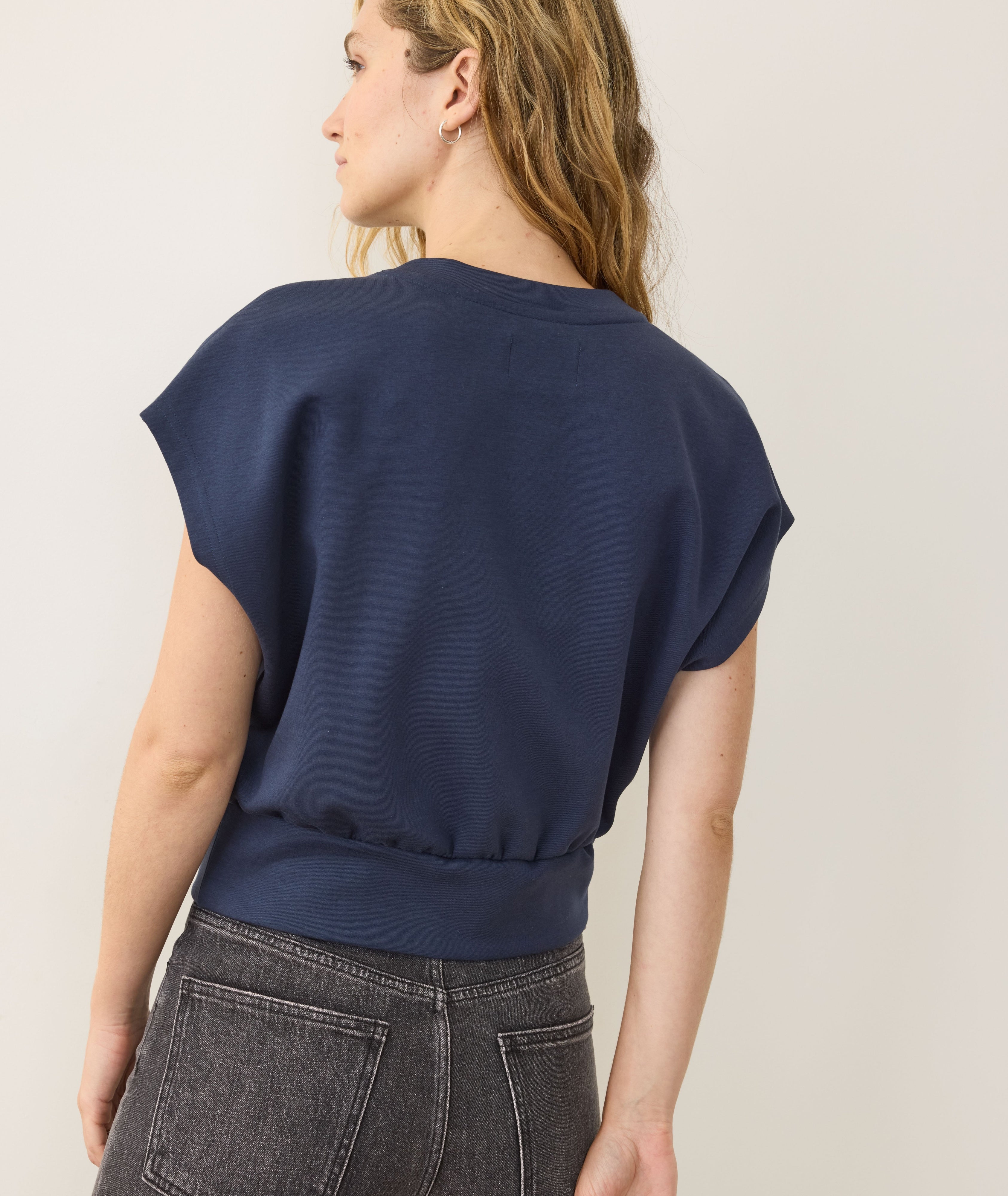 Navy Blue Short Sleeve Bubble Top