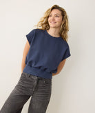 Navy Blue Short Sleeve Bubble Top