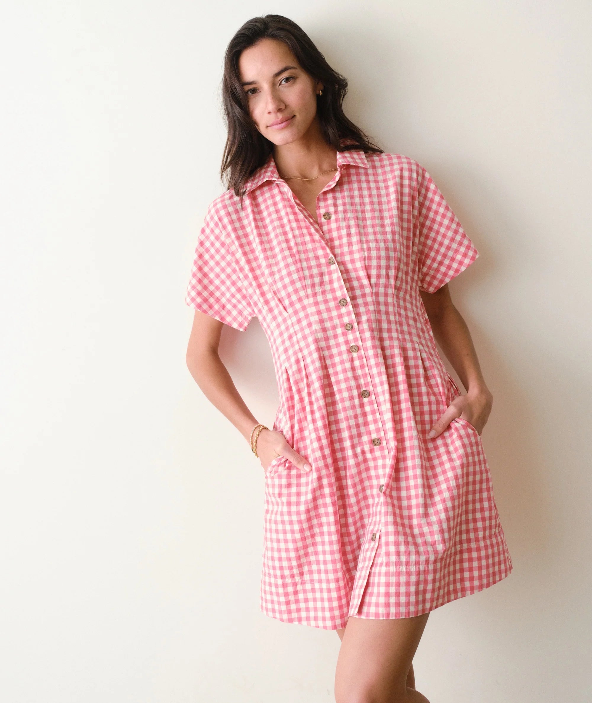 Red Gingham Short Sleeve Mini Dress
