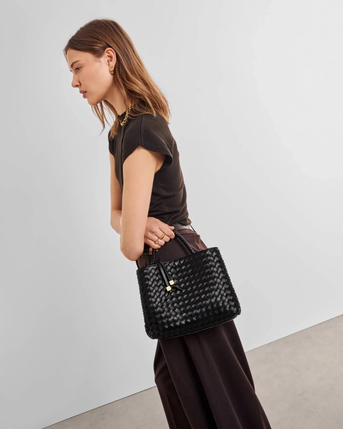 Rose & Lee Co Nova Woven Top Handle Bag, Black Bags