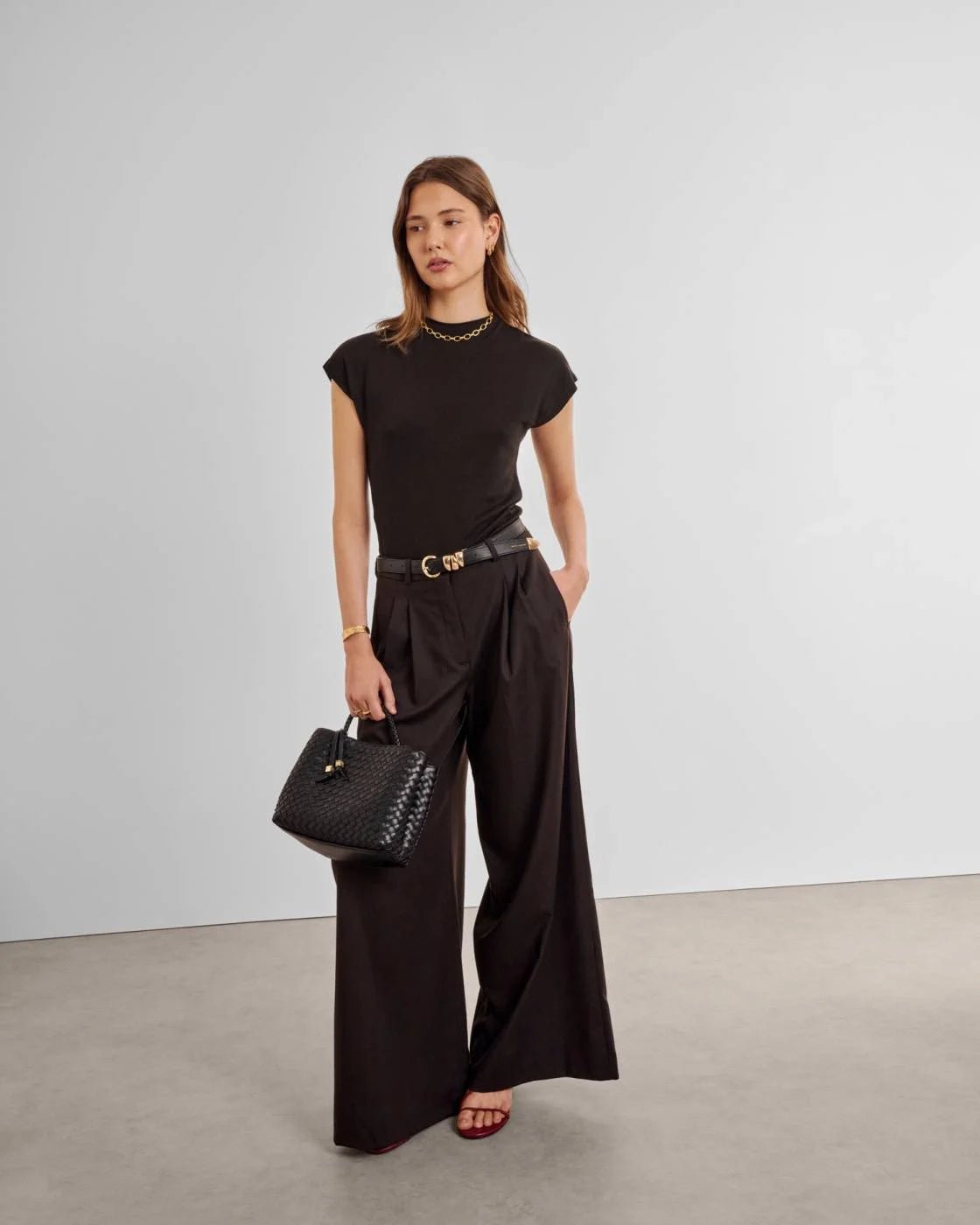 Rose & Lee Co Nova Woven Top Handle Bag, Black Bags