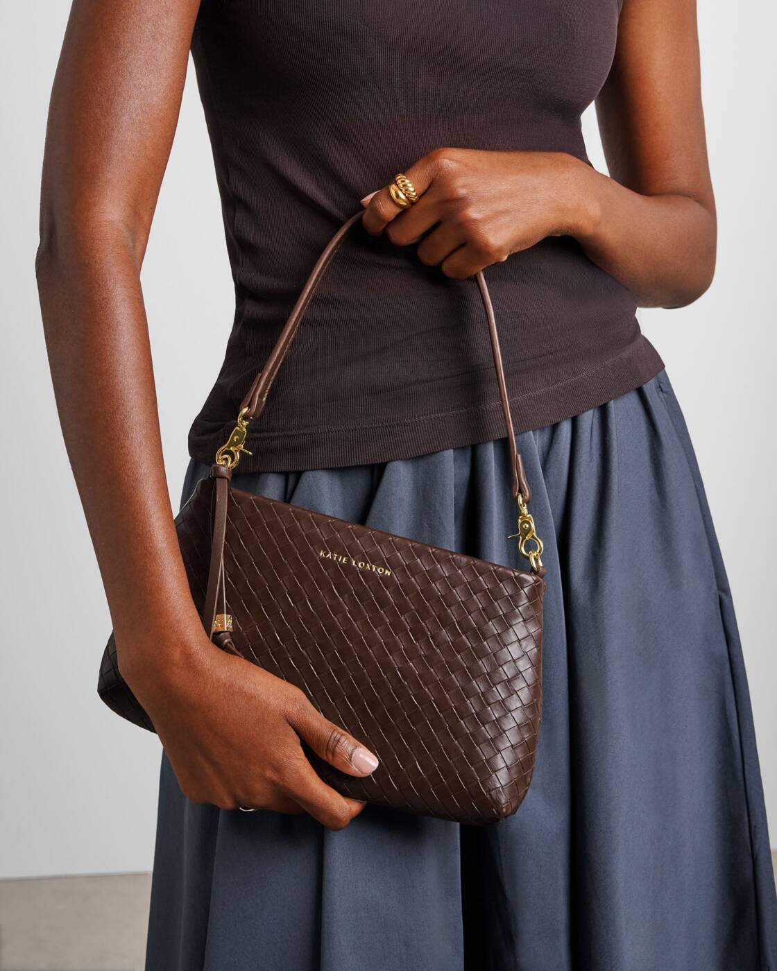 Rose & Lee Co Nova Woven Small Shoulder Bag, Dark Chocolate Bags
