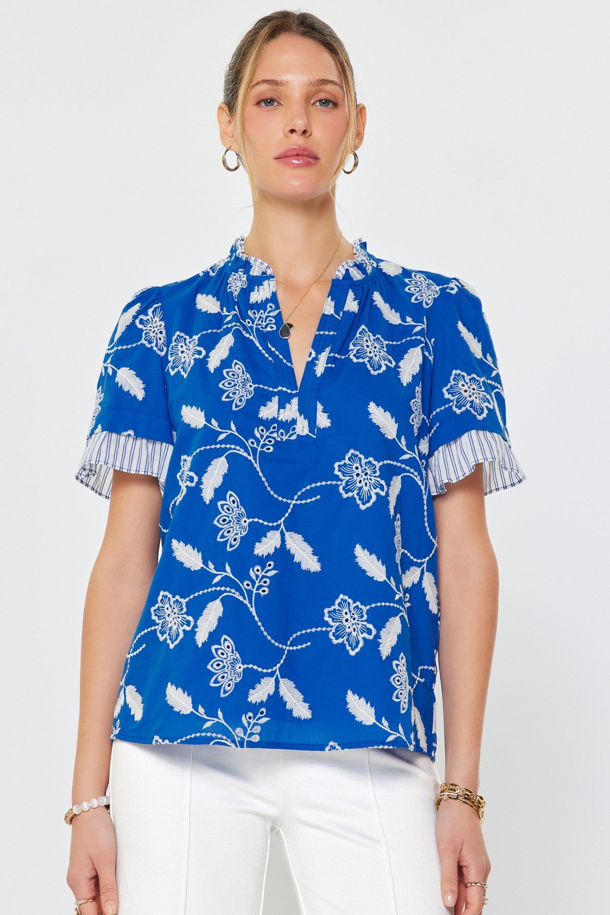 Rose & Lee Co Nylah Top, Blue Work Tops
