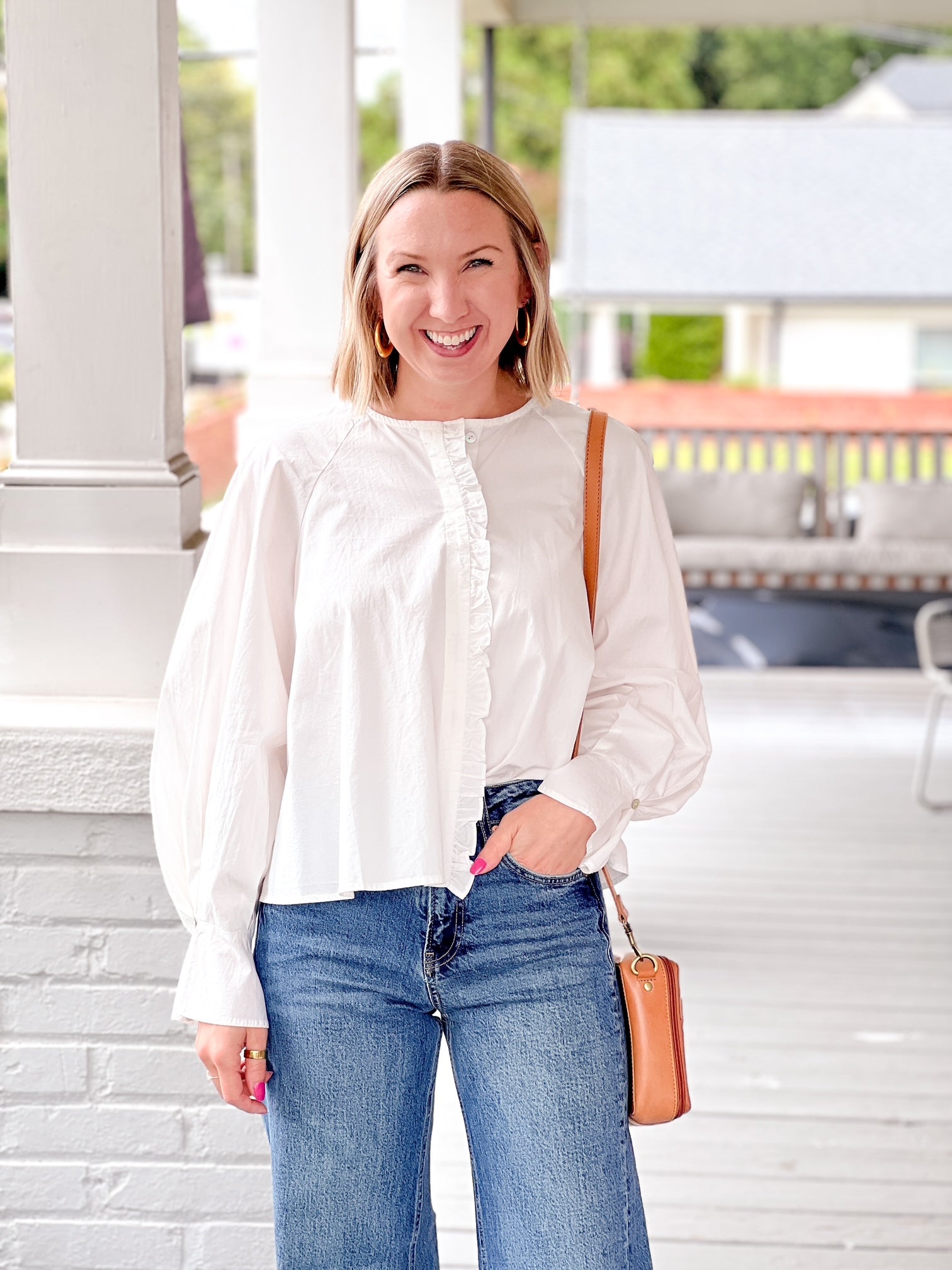 long sleeve, white, puff sleeve blouse