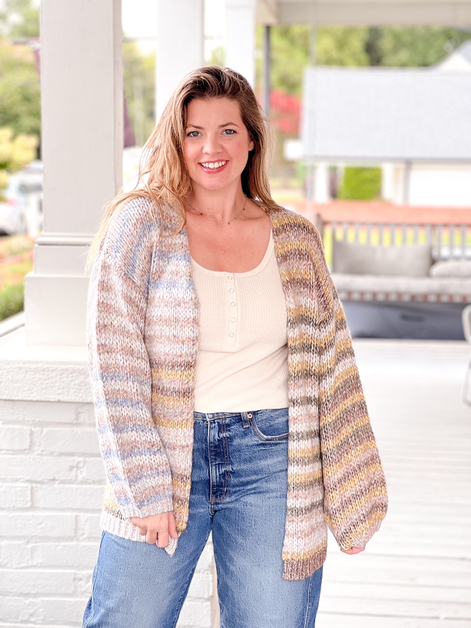 Taupe/Olive Striped Long Sleeve Cardigan