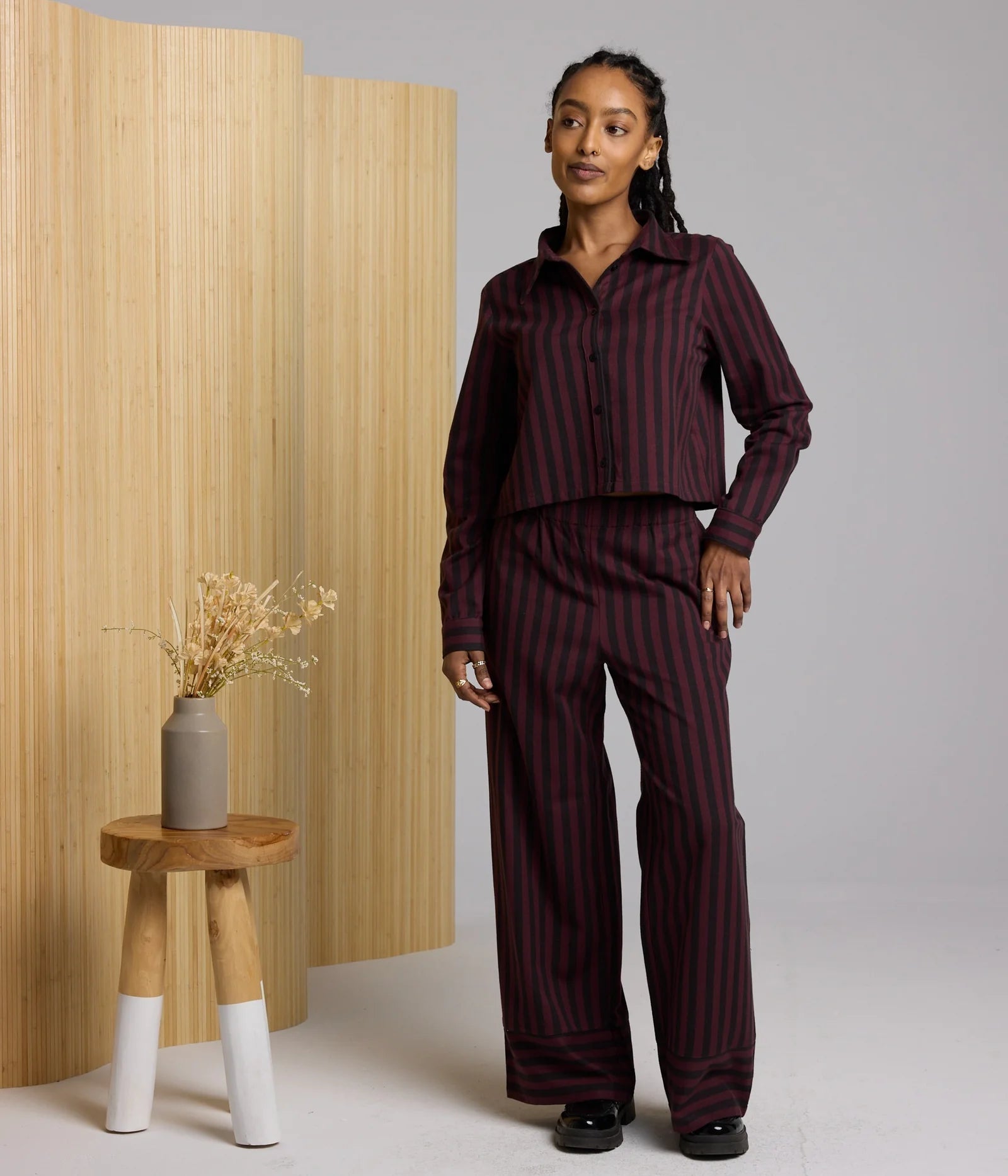 Burgundy and Brown Long Sleeve Work Top