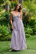 Brown Gingham Printed Maxi Dress