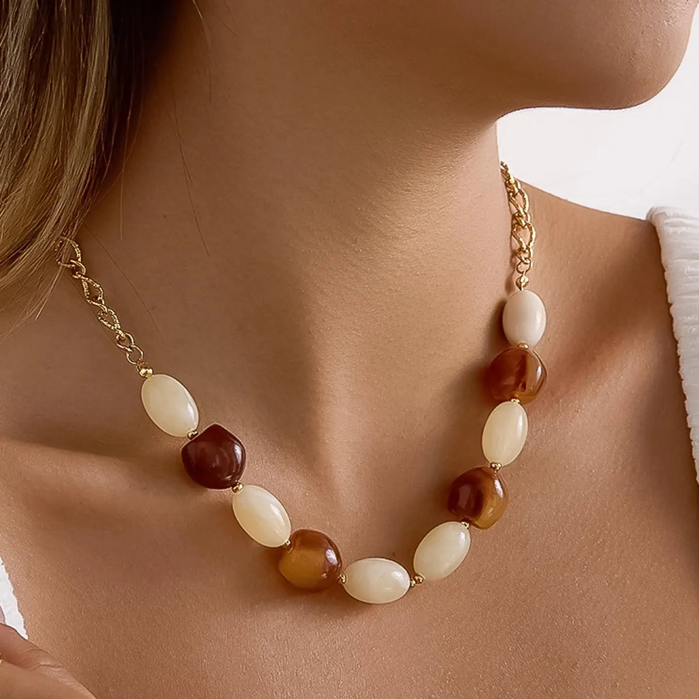 Rose & Lee Co Palm Beaded Necklace, 18k Gold Necklaces