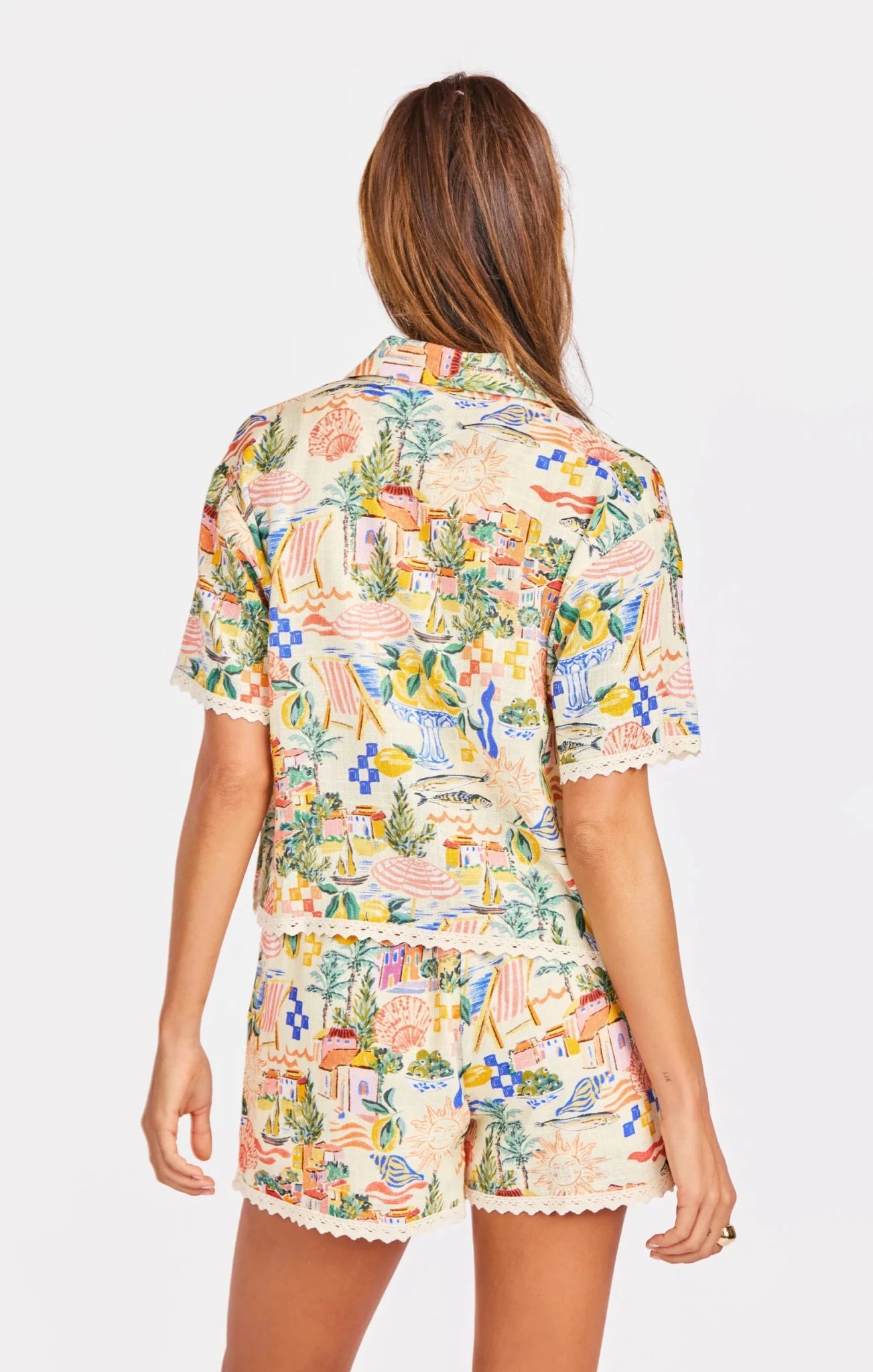 Rose & Lee Co Paradise Top, Coral/Rose Multi short sleeve