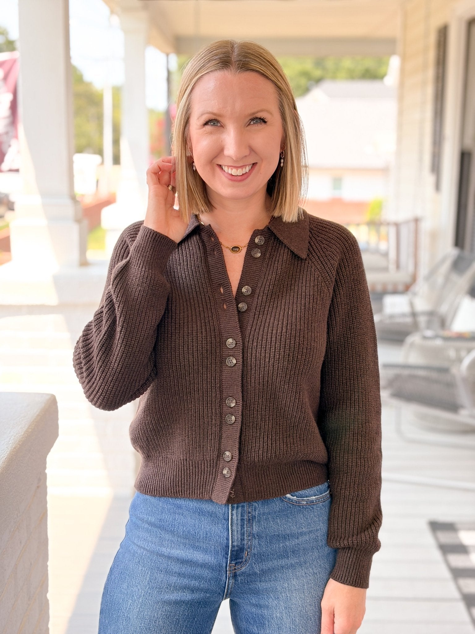 Rose & Lee Co Parker Cardigan, Chocolate by Marine Layer Cardigan