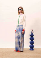 Ivory Cardigan with Purple, Red, and Green Color Block Details