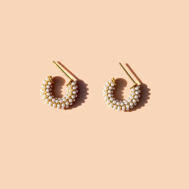 Rose & Lee Co Pearl Mini Dot Hoop Earrings, Gold Earrings