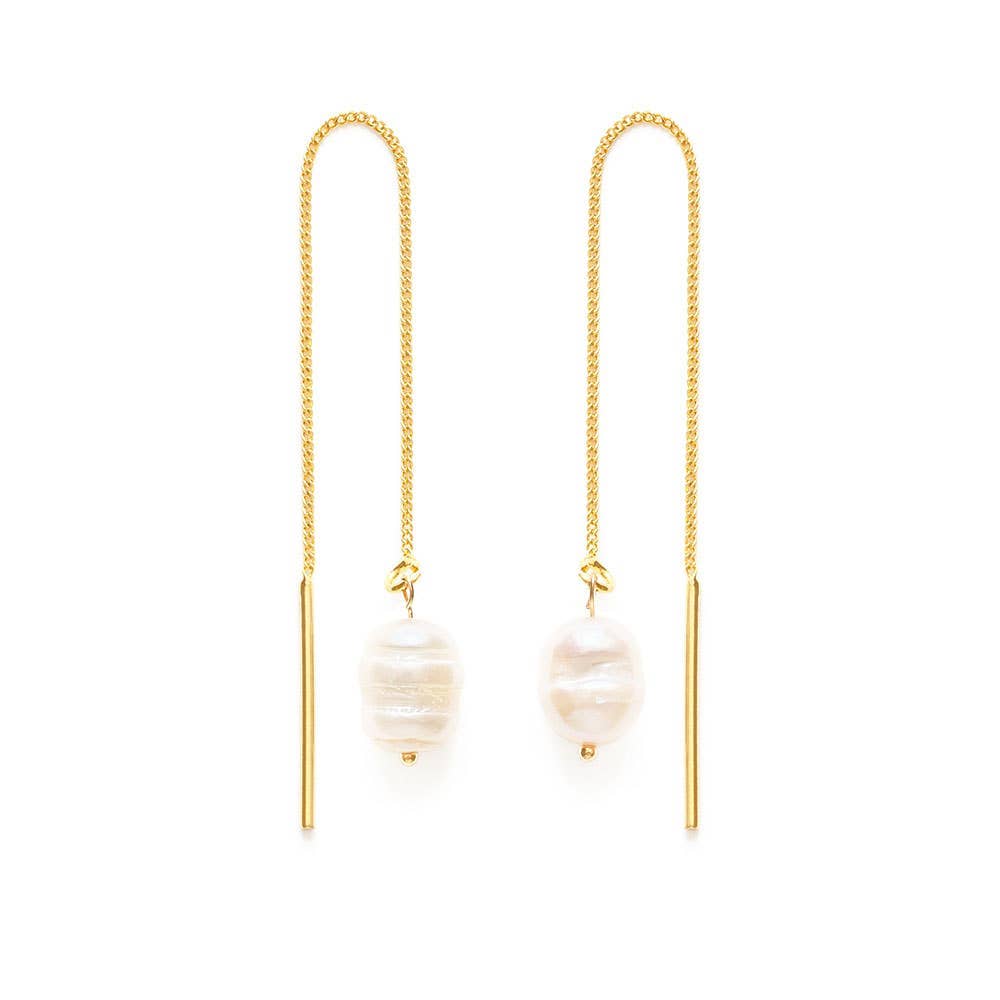 Gold Pearl Threader Earrings