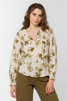 Long Sleeve Green Floral Work Top